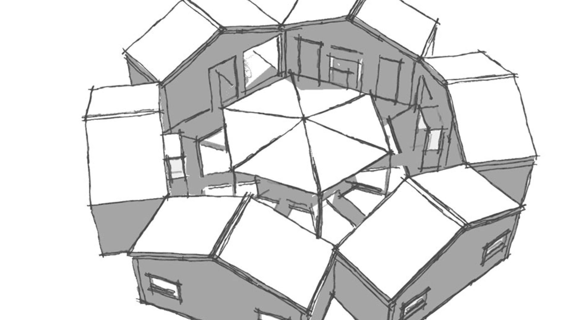 Dessin d'un logement pour les saisonniers vu de haut 