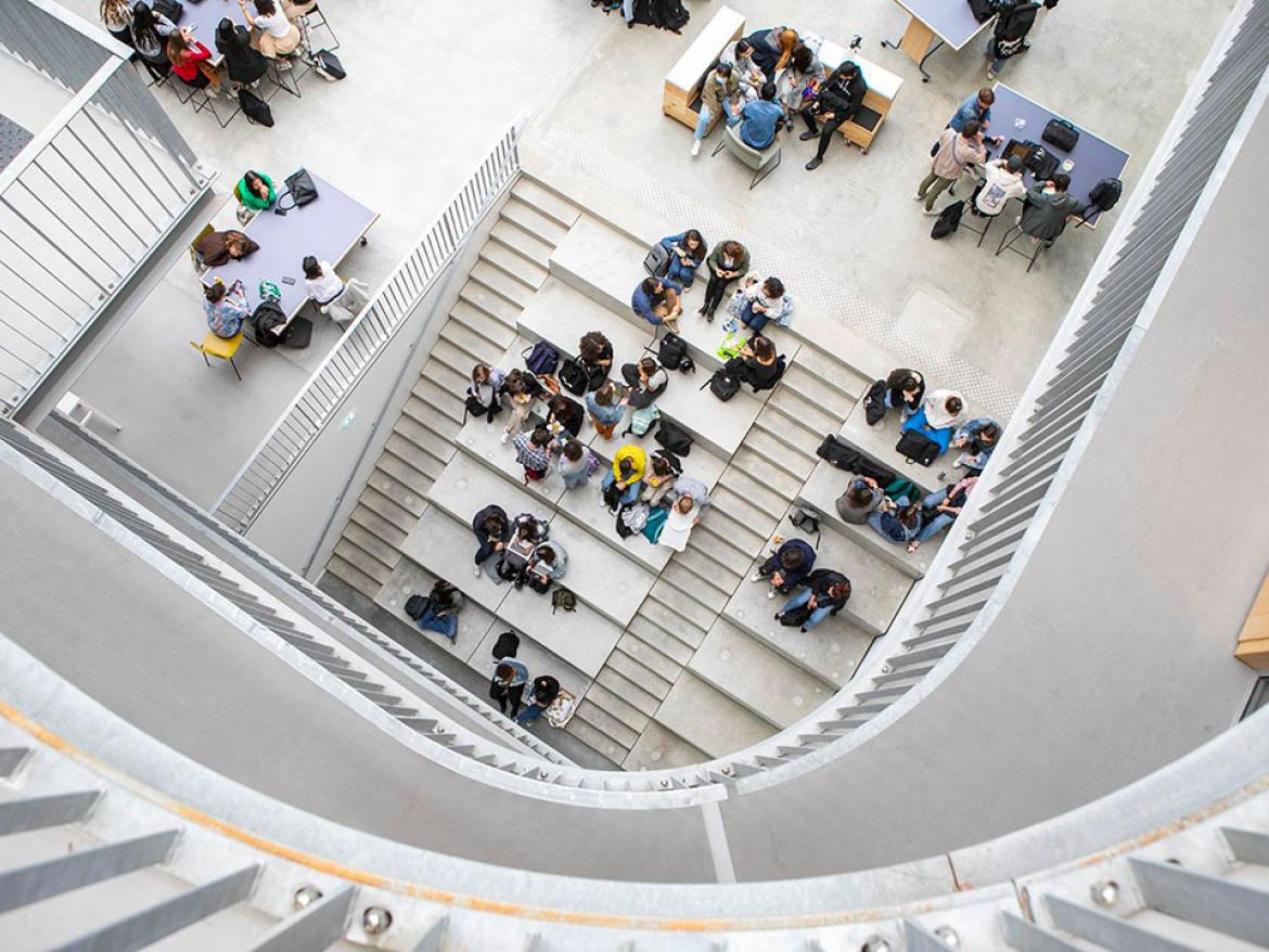 Students take over the steps of the agora